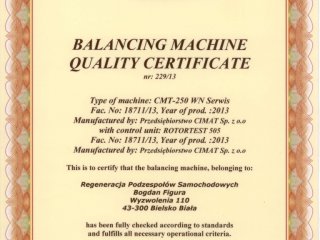 Certyficate - balancing machine quality